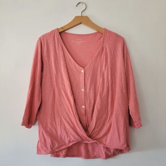 J. Jill Pure Jill Cotton Cross-Front Women's Pink Buttons Top Pink M P - Picture 1 of 7